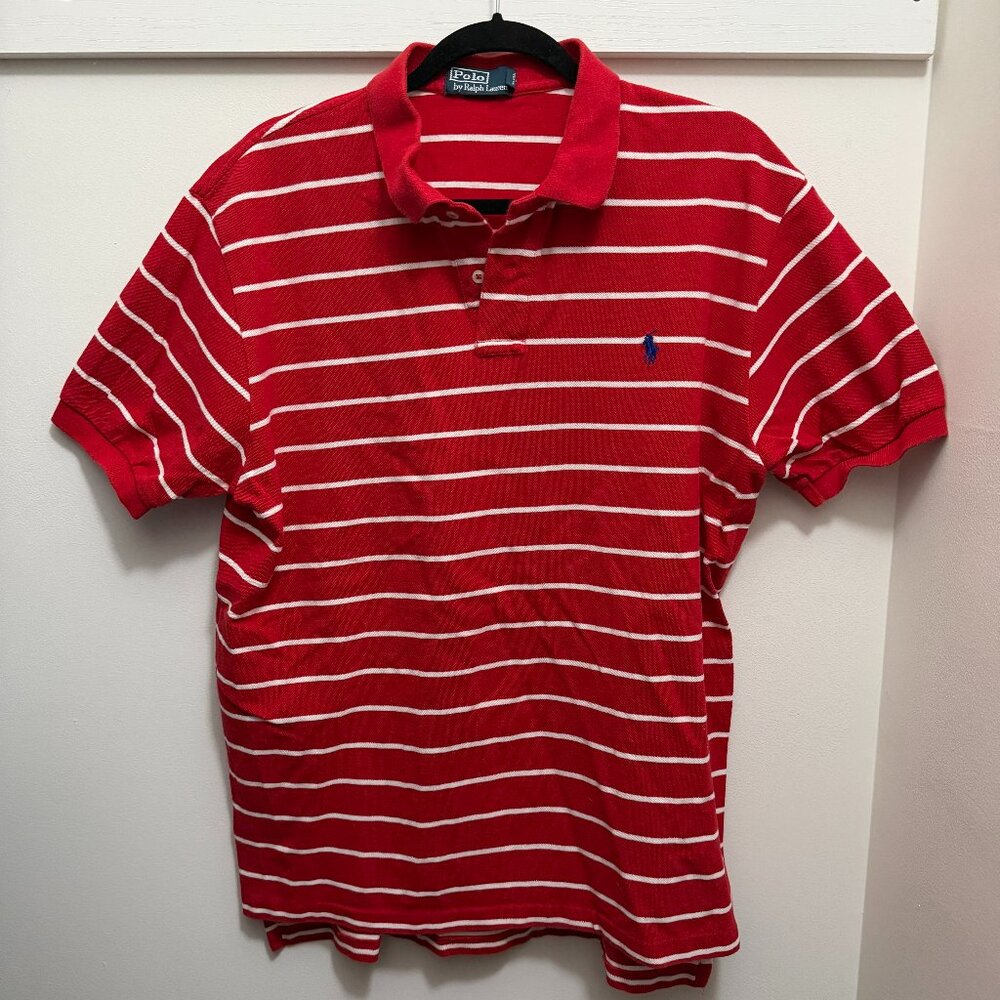 Ralph Lauren 100% cotton men’s short sleeve polo red & white striped